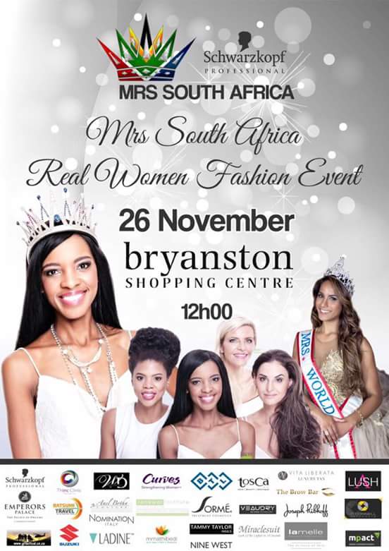 Don't Miss out, come and meet our New Mrs South Africa
#Bryanstonshoppingcentre
<a href="/MrsSAPageant/">Mrs South Africa</a> 
#realwomanfashionshow