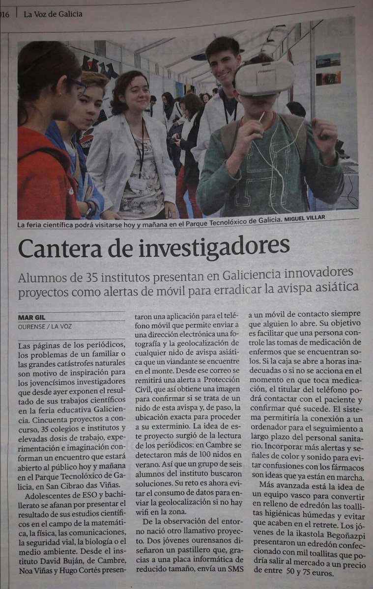 ClubCienciasCAS's tweet image. Hoy salimos en @lavozdegalicia por las actividades realizadas en la #Galiciencia2016  os esperamos. #ciencia #today #now #Galicia #Enjoy