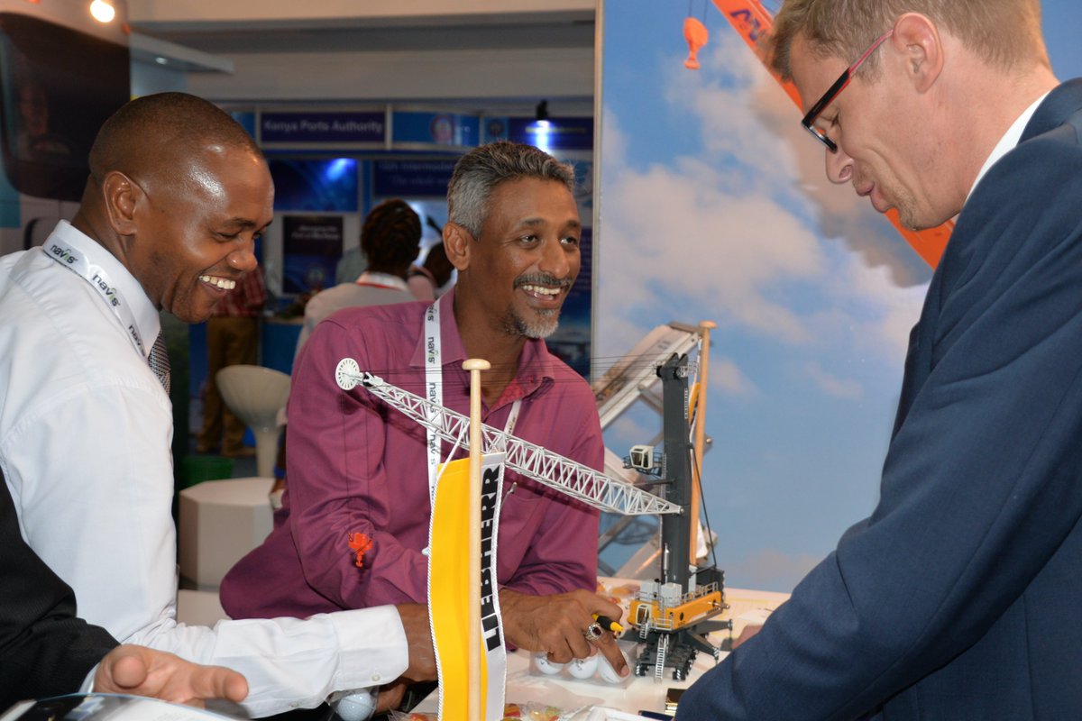 Kenya_Ports's tweet photo. GM Corporate Services Edward Kamau and KPA’s resident rep. in UG Muhamad Jezan at Liebherr Cranes exhibition stand #IntermodalconferenceKE https://t.co/SWkQIeEaYp