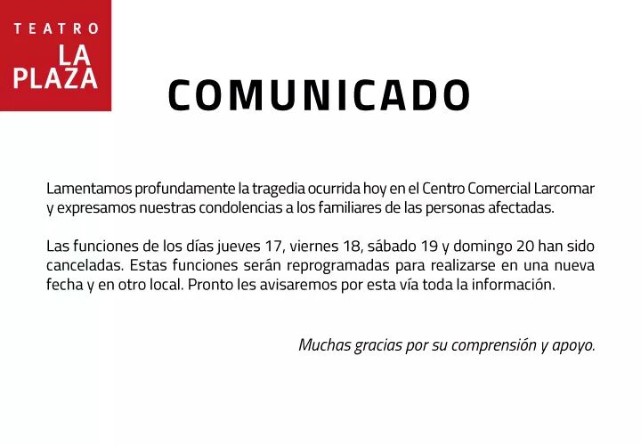 Comunicado <a href="/teatrolaplaza/">Teatro La Plaza</a>