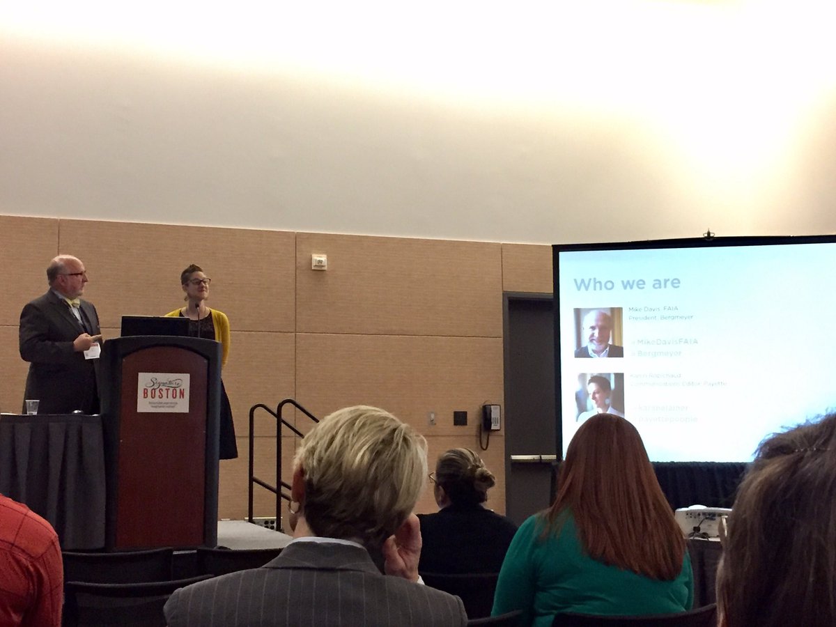 Bergmeyer's tweet photo. Get strategic with social media! Great seminar with @MikeDavisFAIA and @karenelainer at #ABX2016. #140plus https://t.co/VaZ1HmY5yS
