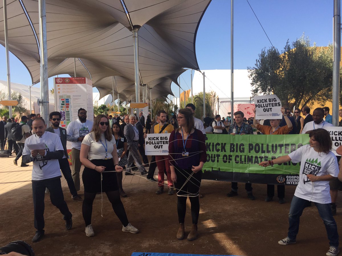 JesseBPress's tweet photo. It's time to show big polluters the door. Big Oil, Gas &a Coal have no place at the #UNFCCC! #bigpollutersout #cop22 https://t.co/wT02rMrvvB