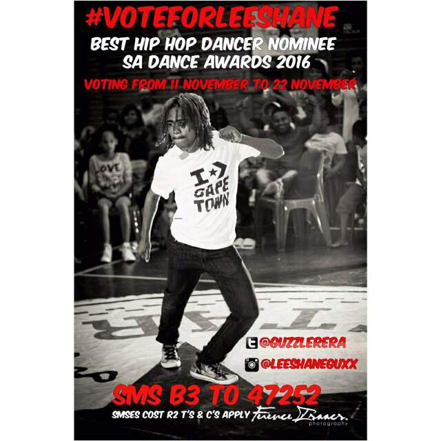 GuzzlerERA's tweet photo. CPT RIZE UP VOTE FOR ME LEE-SHANE BOOYSEN. 
SOUTH AFRICAN DANCE AWARDS 
Sms B3 47252 sms cost R2 voting ends 22 november https://t.co/SNgiTc5nTt