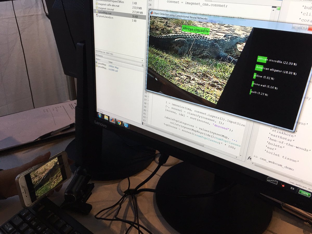 mathinking's tweet image. On a Safari with @ilovepuzzles at MathWorks booth doing #DeepLearning @BigDataSpain #BDS16