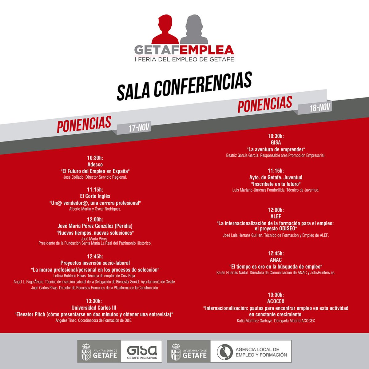 GETAFEMPLEA's tweet photo. Mira la programación de conferencias, charlas y talleres que tenemos preparada en @GETAFEMPLEA. Toda la info en https://t.co/voLhf3E7qt https://t.co/rU8BkAWMzU