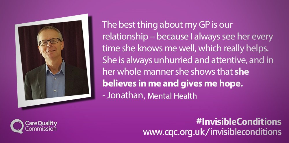 CareQualityComm's tweet photo. Jonathan has a great relationship with his GP - Do you? https://t.co/RM5uUZkE22 #InvisibleConditions https://t.co/U78VZFkq8R