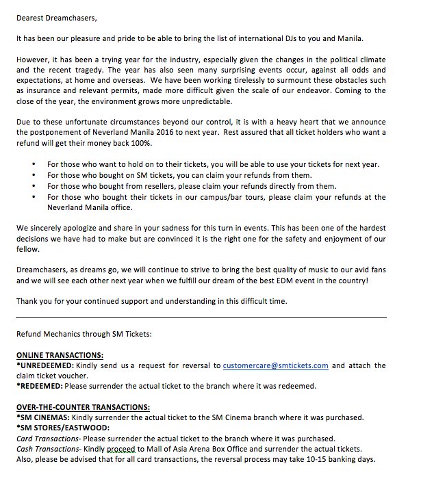 NeverlandManila's tweet photo. Please read our official statement. Thank you so much, Dreamchasers. https://t.co/7abdl8dYMd