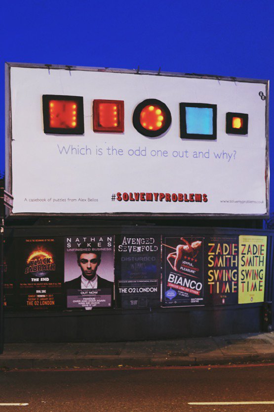 FaberBooks's tweet image. We&apos;ve put up a Solar Powered billboard for #SolveMyProblems by @alexbellos. Go to solvemyproblems.co.uk to find more puzzles and answers