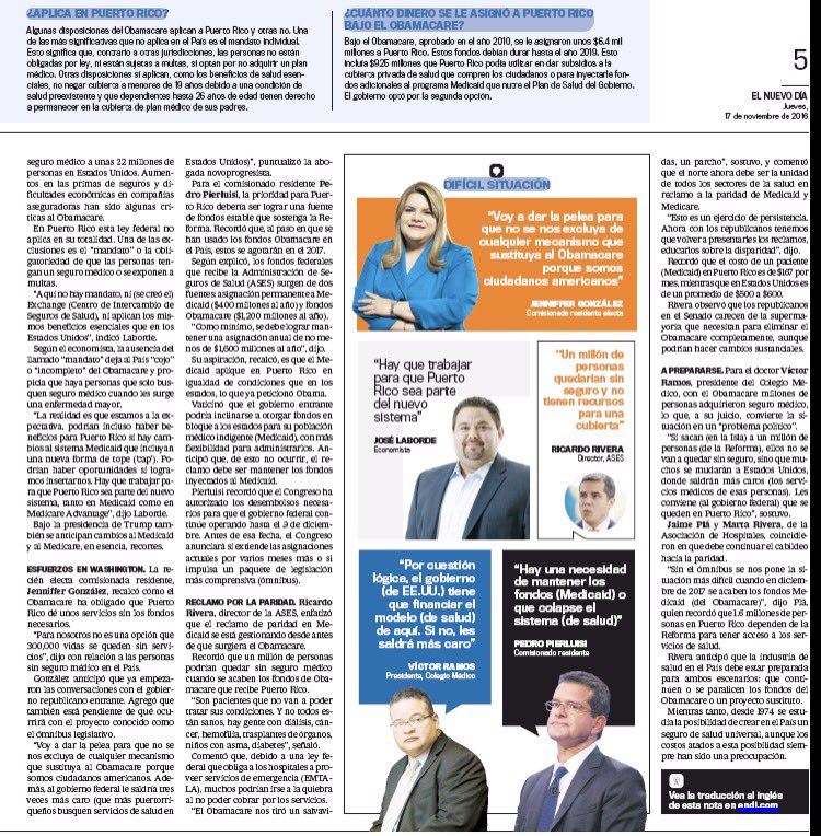 Voy a dar la pelea para que no se nos excluya de cualquier mecanismo que sustituya el Obamacare, pq somos ciudadanos americanos.