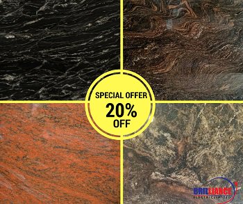 SPECIAL OFFER! 20% OFF Black Forest,Aurora,Paradiso and Multi-Red granite counter tops.#interiordecorating