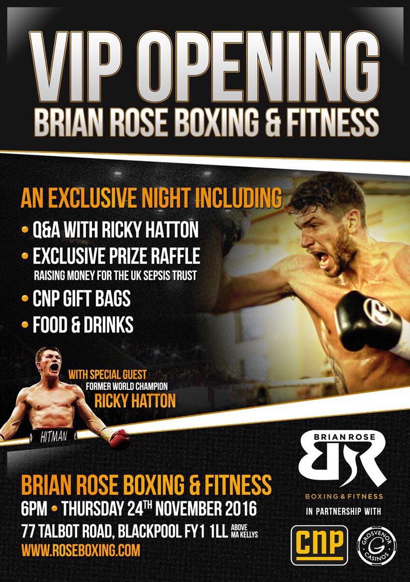 Brian Rose (@brian_lion_rose) on Twitter photo A week today !! Invite only !! The start of something big 🦁
<a href="/HitmanHatton/">Ricky Hatton MBE</a> @BRboxingfitness <a href="/GCBlackpool/">Grosvenor Blackpool</a> <a href="/cnpprofessional/">CNP Professional</a> 👌 A week today !! Invite only !! The start of something big 🦁
<a href="/HitmanHatton/">Ricky Hatton MBE</a> @BRboxingfitness <a href="/GCBlackpool/">Grosvenor Blackpool</a> <a href="/cnpprofessional/">CNP Professional</a> 👌
