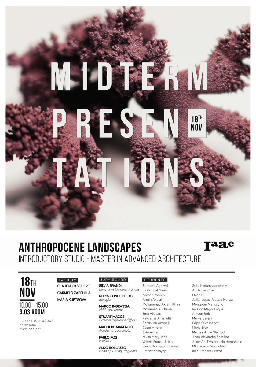 Marco_ingrassia's tweet photo. Looking forward to tomorrow's mid term presentations. #MachinicProtocols and #AnthropoceneLandscape Introductory studios @IAAC #MAA Go guys! https://t.co/EByZu8WEDR