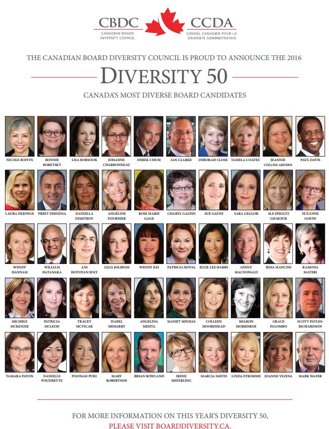 Congratulations to <a href="/diverseboards/">CBDC</a> #Diversity 50 2016! Incredible, accomplished, diverse backgrounds prove invaluable to #boards.
