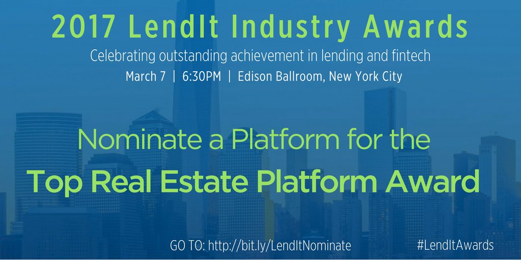 Fintechnexus's tweet photo. Calling all #realestate platforms! The LendIt Industry Awards has 2 #LendItAwards for your company to apply to today https://t.co/3pGH11tgNi https://t.co/37gp6QTgvx