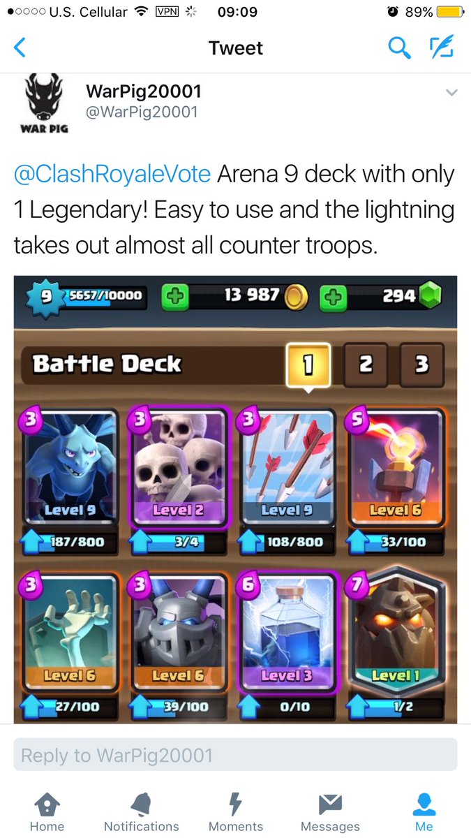 ClashRoyaleVote's tweet photo. Congrats to @WarPig20001 for having this weeks featured deck! Looks good! Still on a break but I'll be back soon! #ClashRoyale https://t.co/Wa7qFArmUi