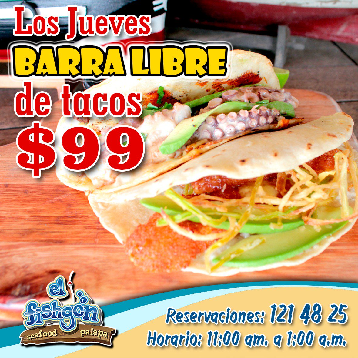 el_fishgon's tweet photo. JUEVES DE TACOMANÍA!!!
BARRA LIBRE $99 pesos!!
 #DáteGusto Tel: 1214825 https://t.co/mPxPhBOq9b