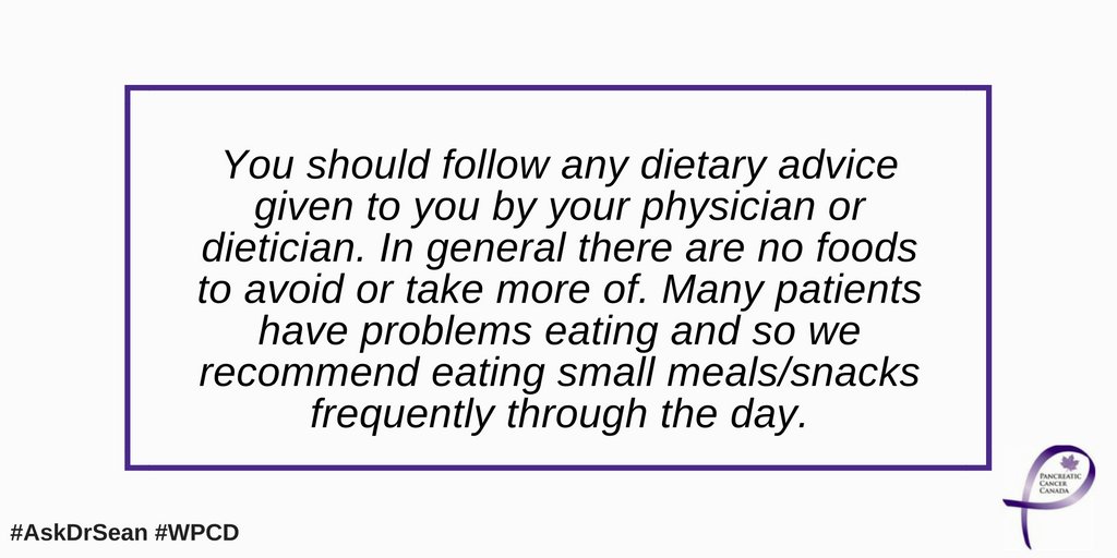 pancreaticna's tweet photo. Q6: I have pancreas cancer, what kind of foods should I eat? #AskDrSean #WPCD #PancreaticCancer @Seanpcleary https://t.co/UlulSAON5R