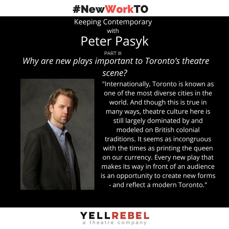 YellRebelTO's tweet photo. #CanChatPlay @PGuildCanada A5 - Been chatting about this in our #KeepContemporary series. Here's what @tarragontheatre's @peterpasyk said https://t.co/F0oVkA4gVe