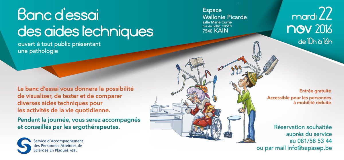 EspaceWapi's tweet image. Le service d’accompagnement des personnes atteintes de sclérose en plaques organise un banc d’essai des aides techniques ce 22/11 à l&apos;EWP!