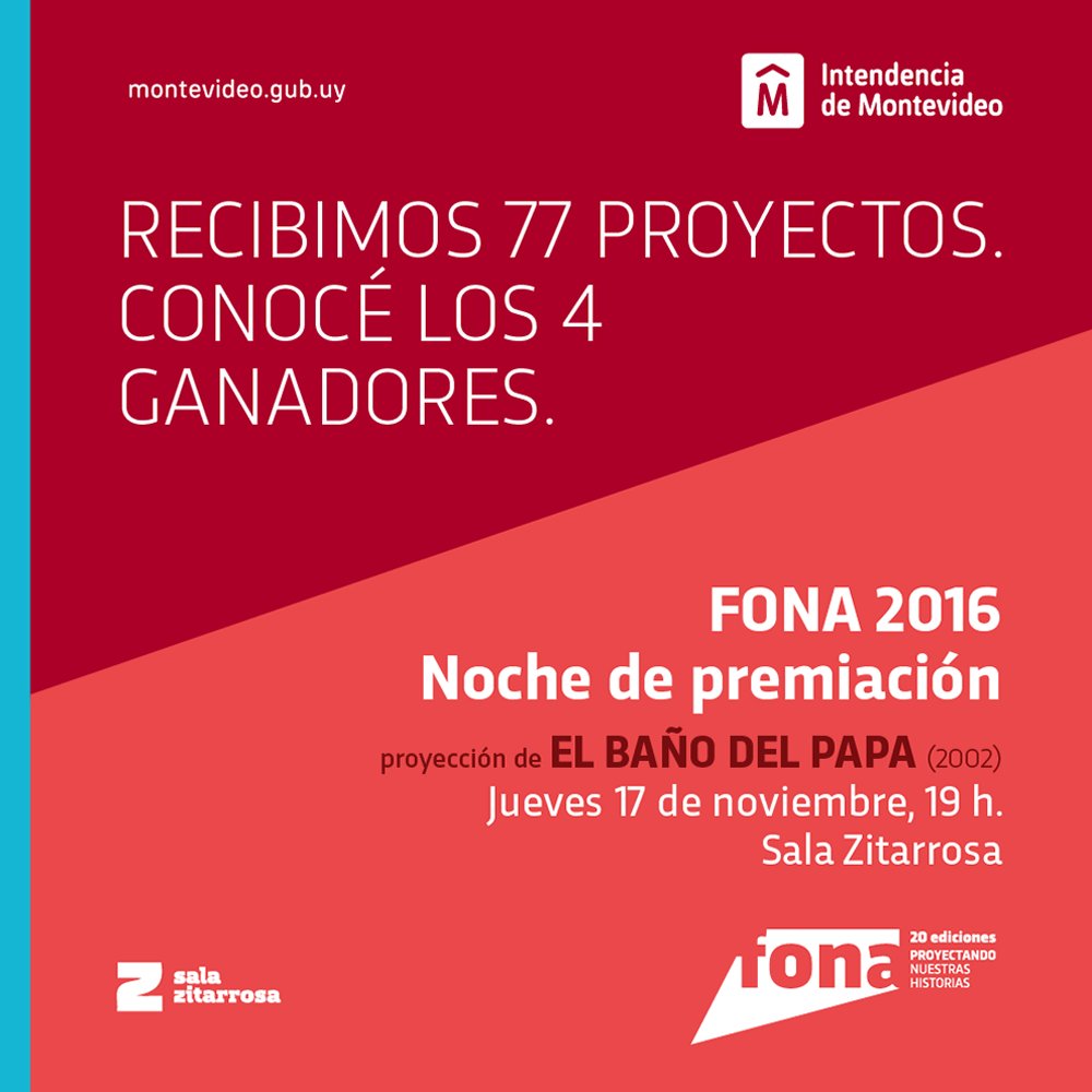 SalaZitarrosa's tweet photo. #Hoy a las 19.00 festejamos el #Cine con los Premios #FONA 2016 y función de EL BAÑO DEL PAPA https://t.co/O9oaSgIgls ¡Entrada libre! https://t.co/hMgx3EqZFL