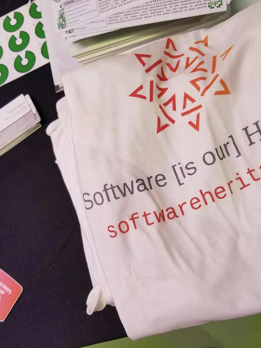 OpenSourceOrg's tweet image. Just in... @SWHeritage t-shirts at the #OpenSource Initiative booth at #OSSPARIS16 Get here quick.