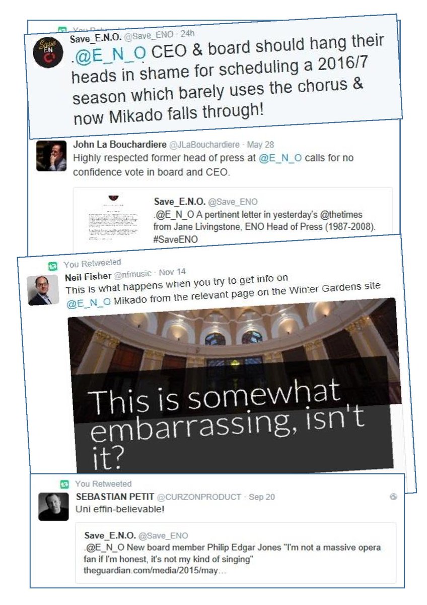 Save_ENO's tweet photo. What next from the heads of @E_N_O? This week they've failed to book a theatre for a major tour &amp; the CEO blanked 2 great opera stars! #dire https://t.co/cf10oxWhOJ
