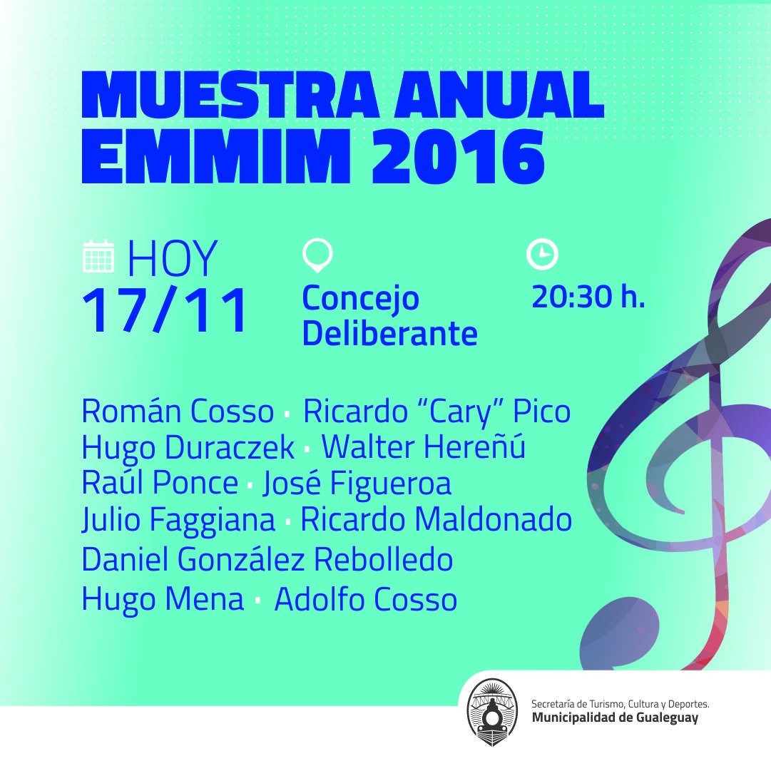 GualeguayOK's tweet photo. #MuestraAnualEMMIM - Hoy se presenta el Ensamble de la Escuela de Música, presentando una recopilación de Autores y Compositores Gualeyos. https://t.co/FwVuMpJmKe