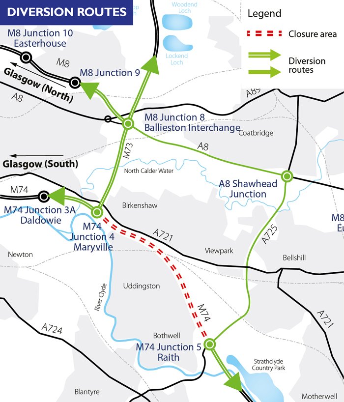 transcotland's tweet photo. M74 closure in place *tomorrow* night from 8pm until Monday 6am. Major delays expected https://t.co/DcZNeb3aPt #planyourjourney #M74closure https://t.co/4kG6igWHgc