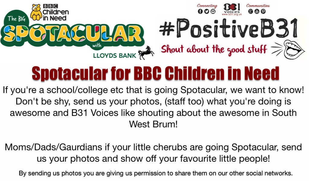 B31Voices's tweet photo. The fab people at @TurvesGreenBoys are going Spotacular for BBC Children in Need, are you?!
#BBCChildreninNeed #Spotacular #PositiveB31 https://t.co/FMOcpAaEeF