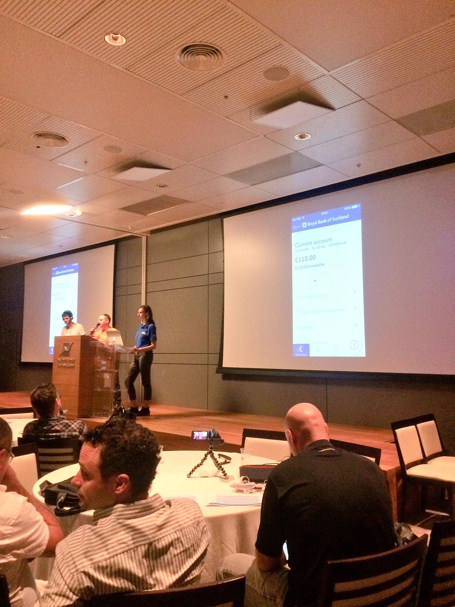 BankOfAPIs's tweet photo. Up next team @LivePerson presenting their #RBS #Fintackathon Personal banking assistant demo at #TASE #BankOfApis #Fintech #botty https://t.co/Ic2zyBy0hD