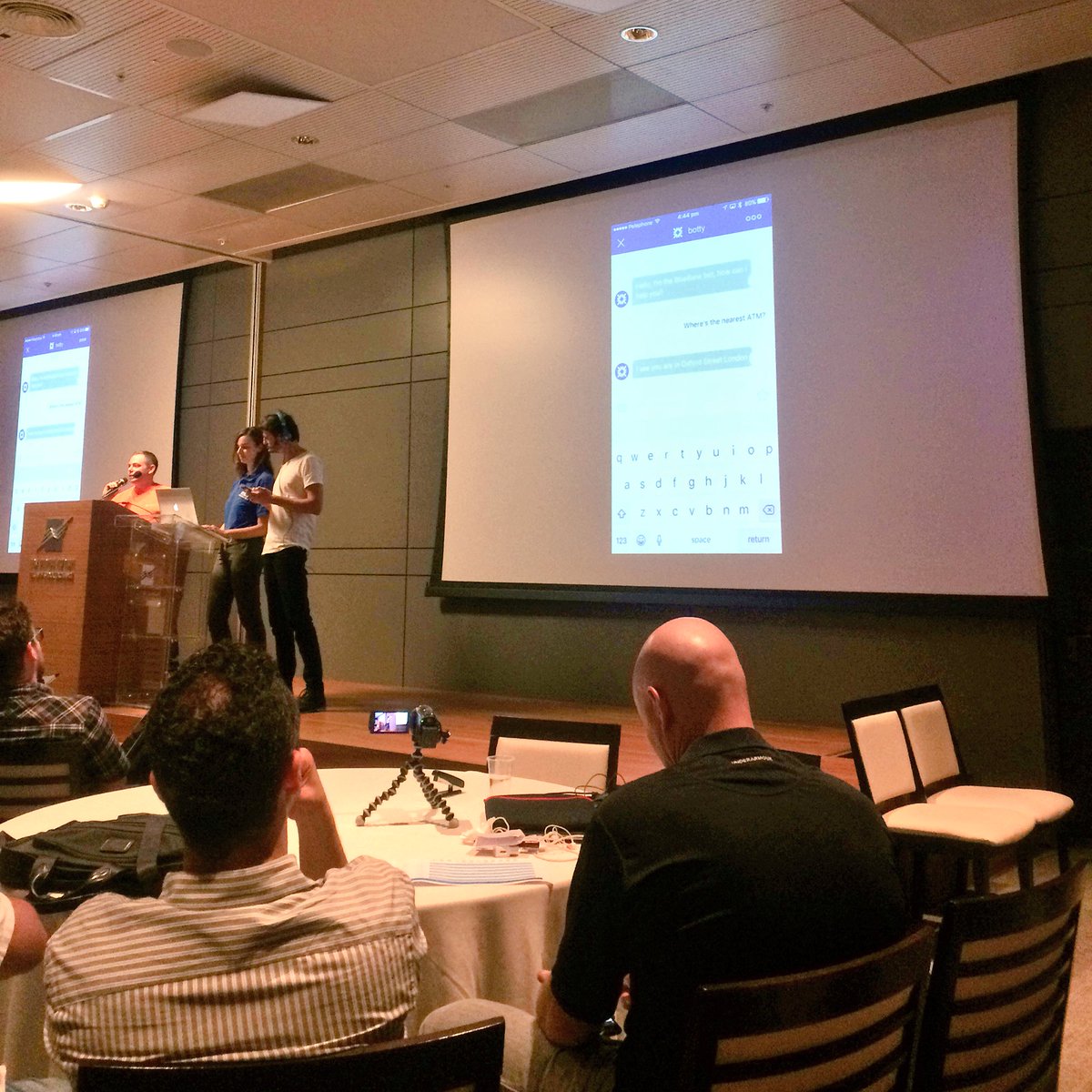 BankOfAPIs's tweet photo. Up next team @LivePerson presenting their #RBS #Fintackathon Personal banking assistant demo at #TASE #BankOfApis #Fintech #botty https://t.co/Ic2zyBy0hD