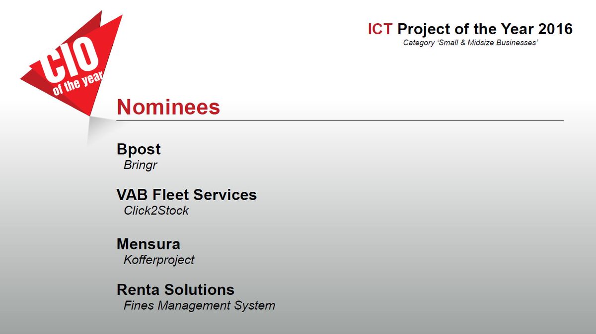 RentaSolutions's tweet photo. Proud to be one of the nominees for the ICT Project of the Year!!

#datanews  #ICTprojectoftheyear2016  #FMS  #RentaSolutions https://t.co/M41zJWNHsA