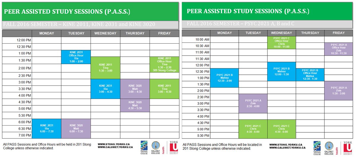 Midterm stress? P.A.S.S. is blessed! Here is the schedule for P.A.S.S. sessions for KINE and PSYC classes!