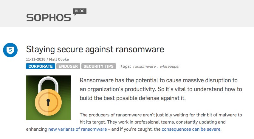 Sophos's tweet image. Staying secure against #ransomware for your business: soph.so/m1cL3065Ajr #EndRansomware!