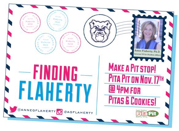 AnneGFlaherty's tweet image. Come find me TODAY at PitaPit! It will be a #BU-tiful afternoon to meet for free pitas &amp;amp; cookies! 🍪Hope to see @butleru students @ 4:00!