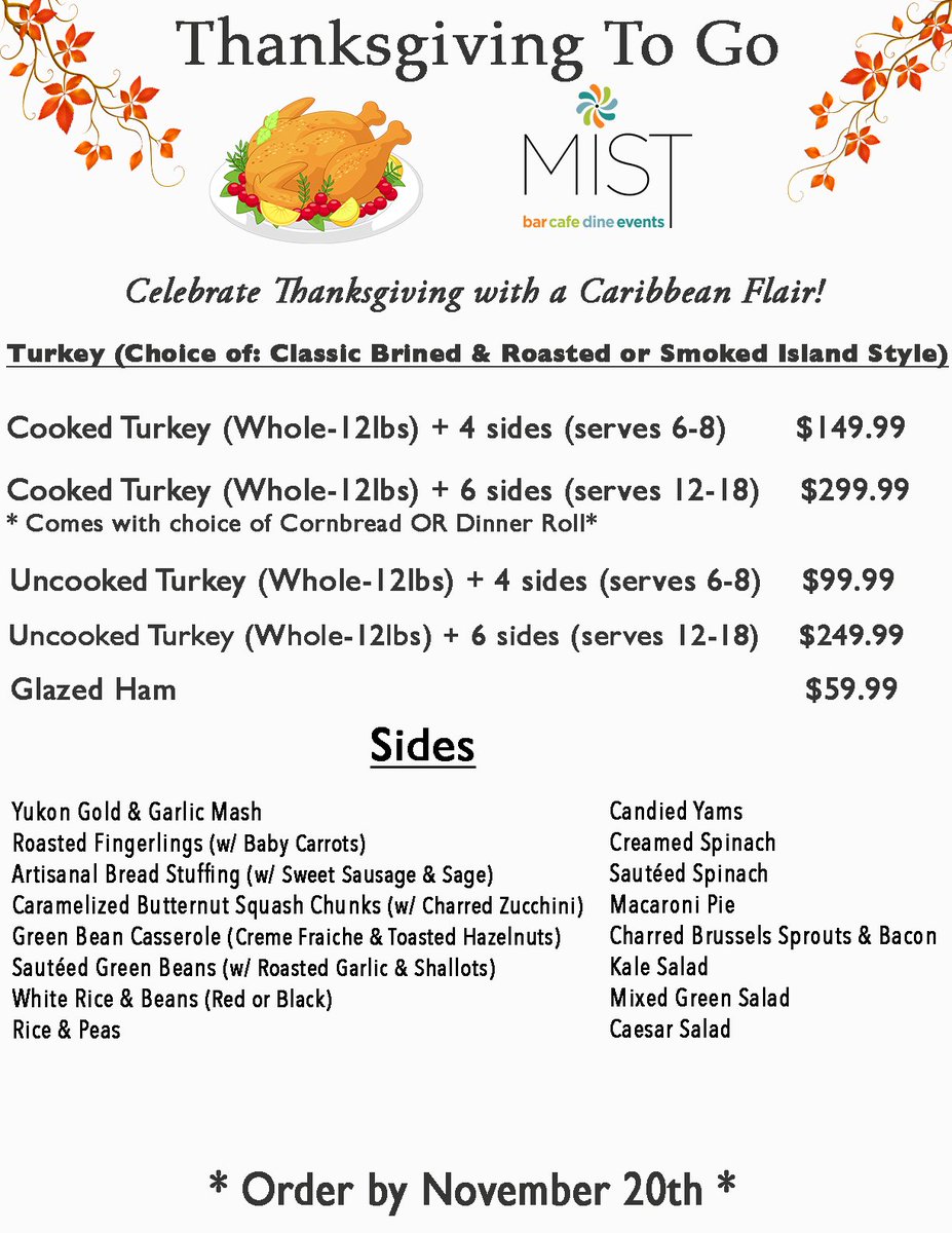MIST_Harlem's tweet image. Don't feel like cooking for #Thanksgiving ? Here's our Thanksgiving menu that you can order for pick up or dine in. mistharlem.com/thanksgiving-m…