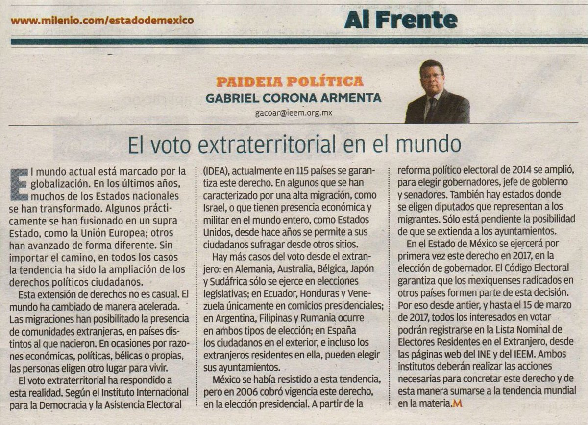 gacoar's tweet photo. El voto extraterritorial en el mundo. Mi columna de hoy en @milenio_edomex https://t.co/6hTa2HUeDa https://t.co/CdcHmrRqBU