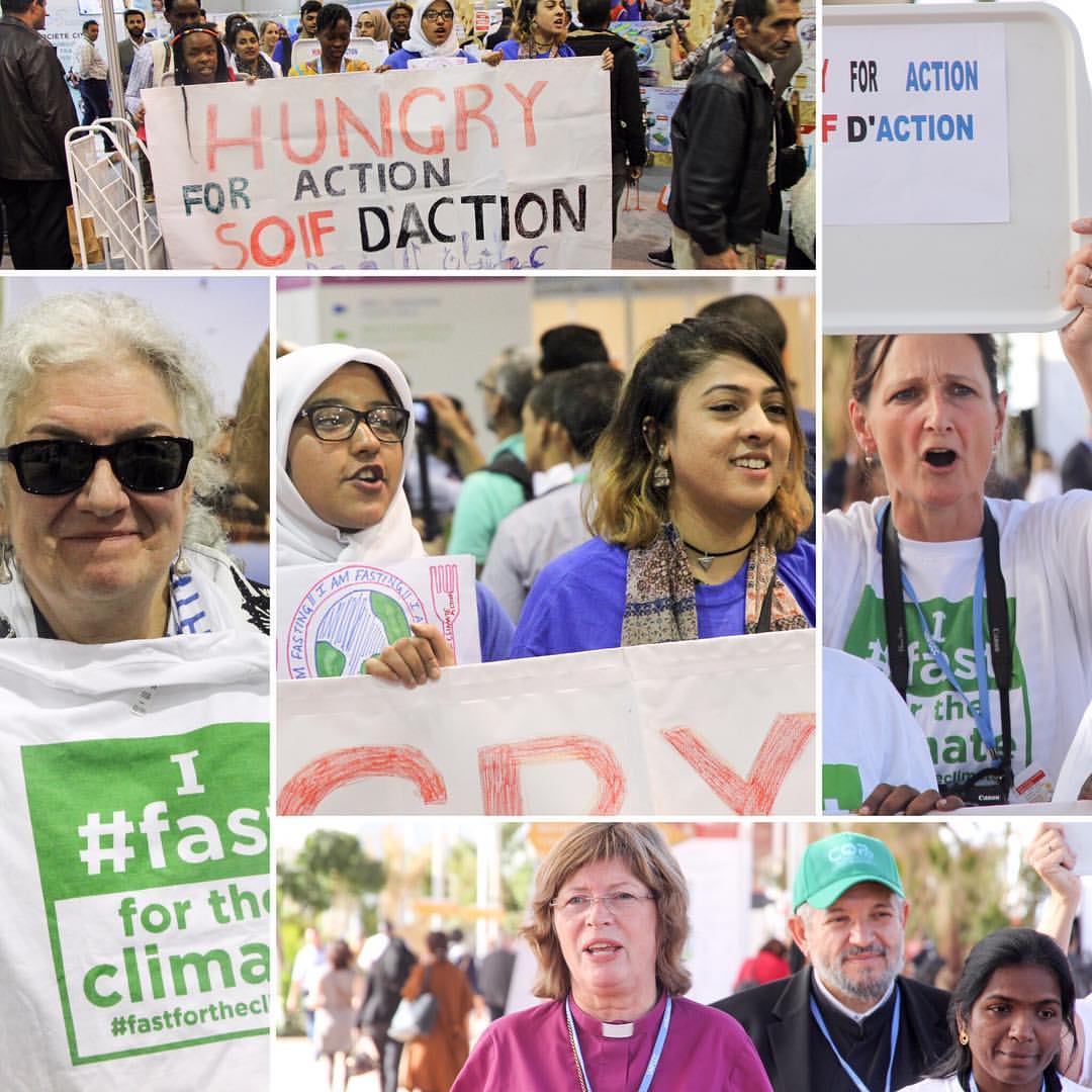 ACTAlliance's tweet photo. Interfaith groups at #cop22 are hungry for action! #fastforclimate #HungryforAction https://t.co/nKpB3MIwUp