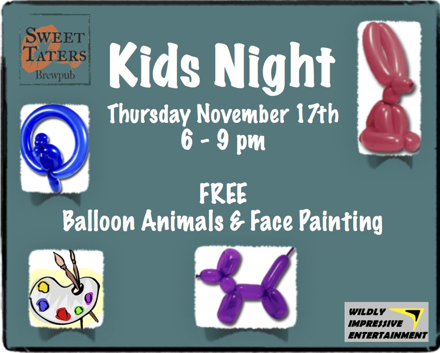 SweetTatersBrew's tweet photo. Join us for Kid's Night tonight, free face painting and balloon animals! #familyfun #GoPanthers https://t.co/SS9LwNdkEG