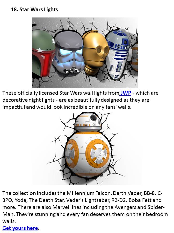 jwplighting's tweet photo. Our supercool #StarWars 3d wall lights made the @whatculture Christmas gift guide! Thanks guys, check it out here https://t.co/4U57y1msR9 https://t.co/pI1h8ZA9Qk