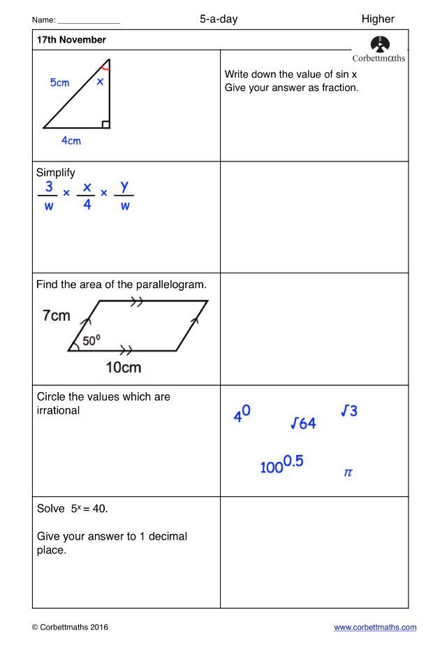 Corbettmaths's tweet photo. Studying for Higher GCSE Maths? Try today's Foundation Plus and Higher 5aday or the challenging Higher Plus 5aday https://t.co/aphnhZQnAF