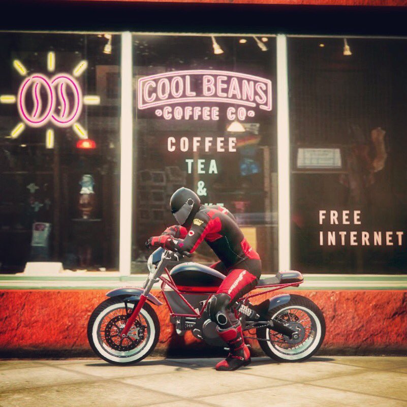 Cyanex13's tweet photo. What's better than a Cafe Racer at Coffee Shop βοΈ @RockstarGames #Esskey #GTAV #GTA5 #BikerDLC #GTA5Online #gtaphotographers #CafeRacer https://t.co/cIsXxCyxvw