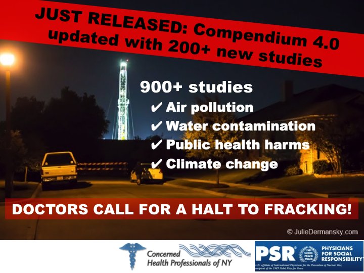FrackAction's tweet photo. Doctors groups @psrnational &amp; CHPNY release #fracking science Compendium 4.0 demonstrating overwhelming harms. @GovernorTomWolf @POTUS https://t.co/8xt0OGCSth