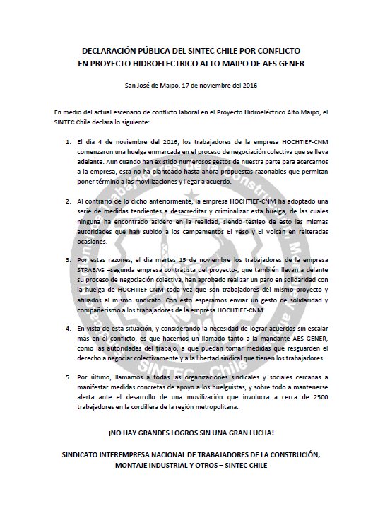 Declaracion Publica  demostrando que la union puede generar una lucha contra gigantes.se ruega compartir con todos sus conocidos