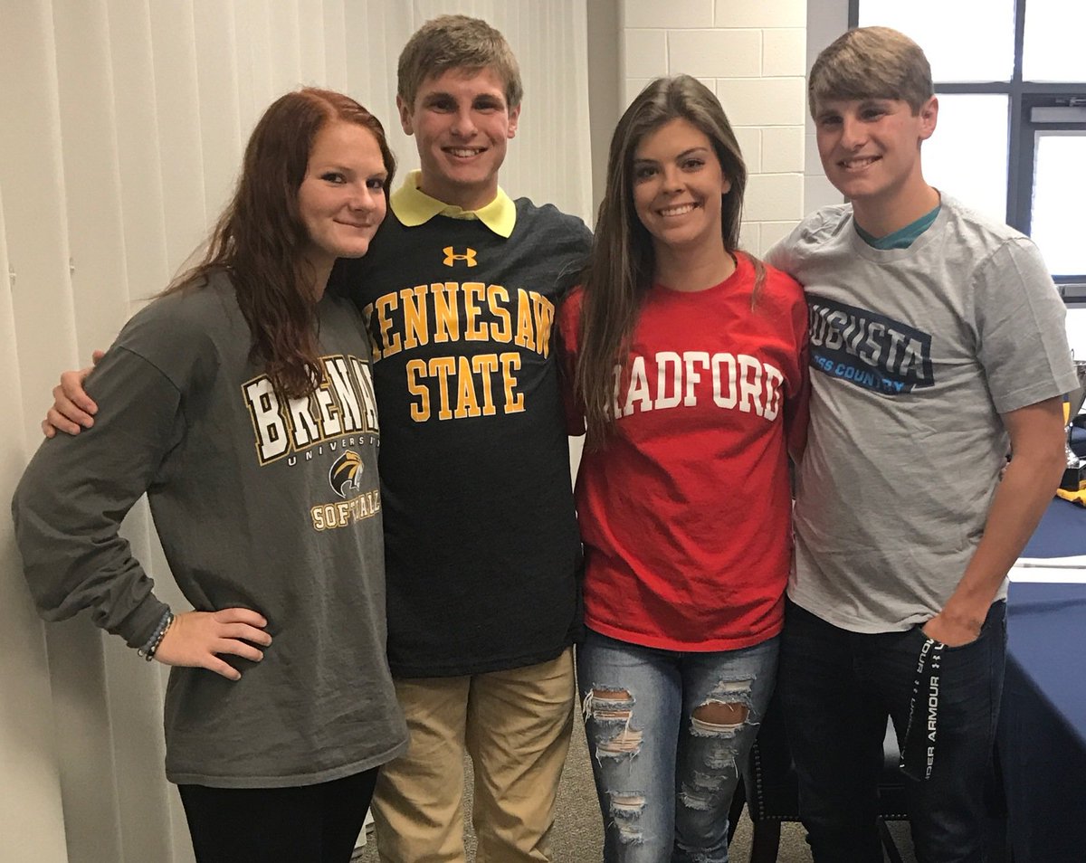 BHMunro1's tweet image. East Jackson's Faith Grooms, Chase Kennedy, Jessie Marvin and Chandler Kennedy have all signed collegiate athletic scholarships.
