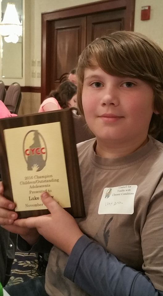 Congratulations to Luke who won an award from the Council for Children with Chronic Conditions! Despite having Lyme, Luke is courageous.