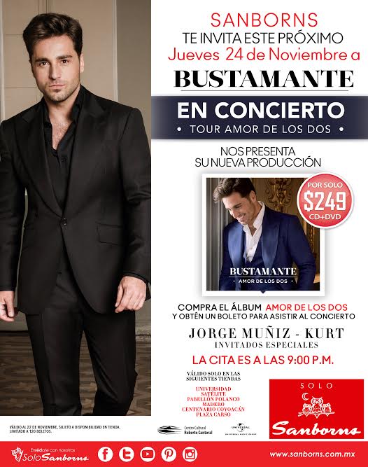 ¿Te gustaría asistir al concierto de <a href="/David_Busta/">Bustamante</a> en la CDMX? Compra su álbum en <a href="/solosanborns/">Sanborns</a> y llévate un boleto!