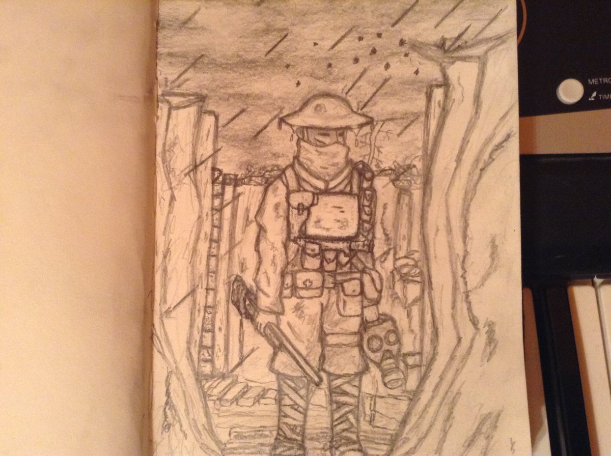 SwiftwindW's tweet image. hey @AlChestBreach! I drew this WW1 British/American soldier. The gas mask is a German one but he stole it.  :P