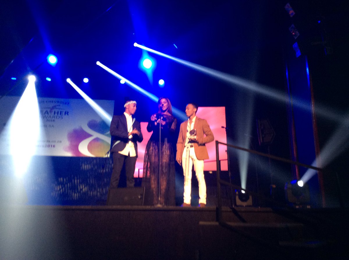 FeathersSA's tweet photo. @JessicaNkosi @mampofuoros &amp; Prince on stage for Hot Chick OTY. #ChevyFeathers2016 #gplifestyele https://t.co/paUoFhJZ16