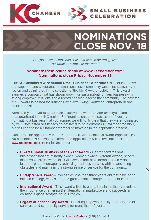 KCSourceLink's tweet photo. Nominate the biz that make #KansasCity special for these @kcchamber awards: https://t.co/xuMxqdffp7 Noms close 11/18 #startupKC #GEWKC https://t.co/DQXiQ6QeCw